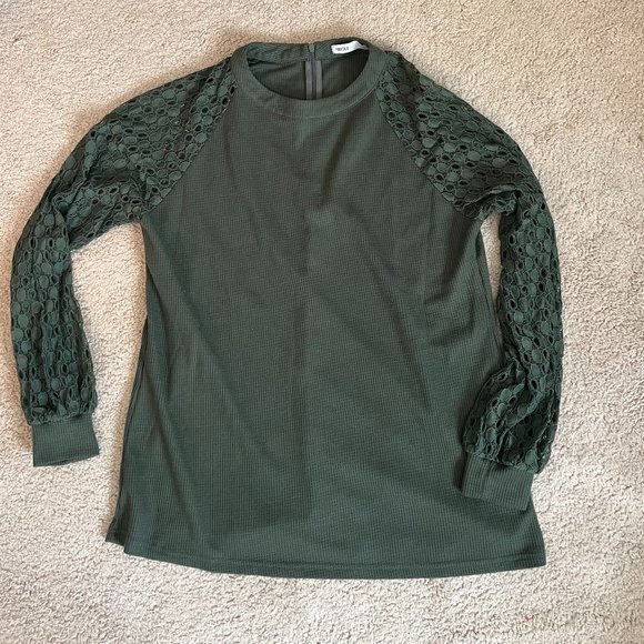 Miholl Tops - Miholl *Olive Green* Long Sleeve Top | Balloon Lace Sleeves | Zip Closure | EUC